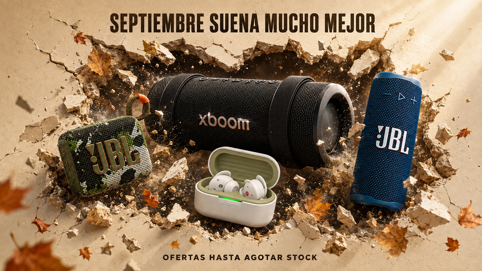 Promociones de septiembre de JOR STORE con JBL GO 4, JBL Grip, LG XBOOM Grab y LG XBOOM Buds Lite